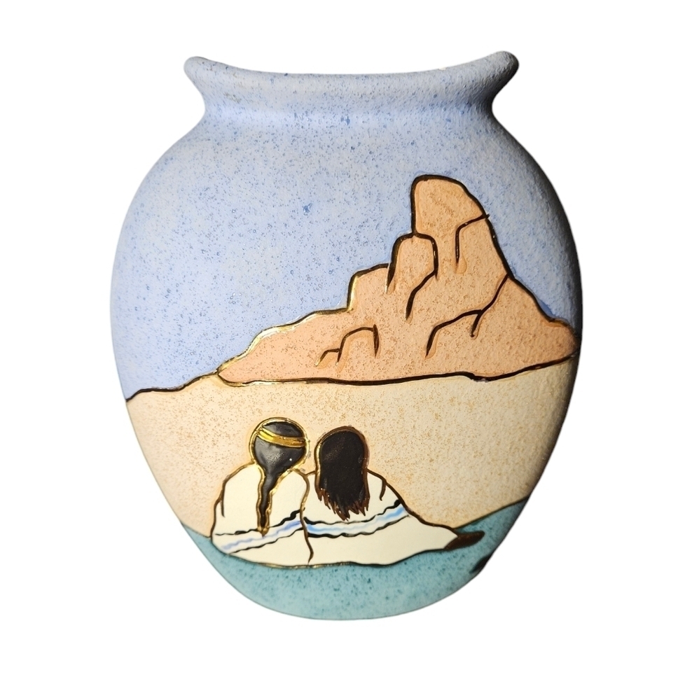 Vintage southwestern native to desert scene signed Gina.
